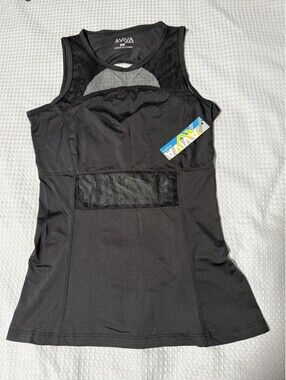 🎄 AVIVA Black Workout Fitness Tank Top Mesh Panels New With Tag Small